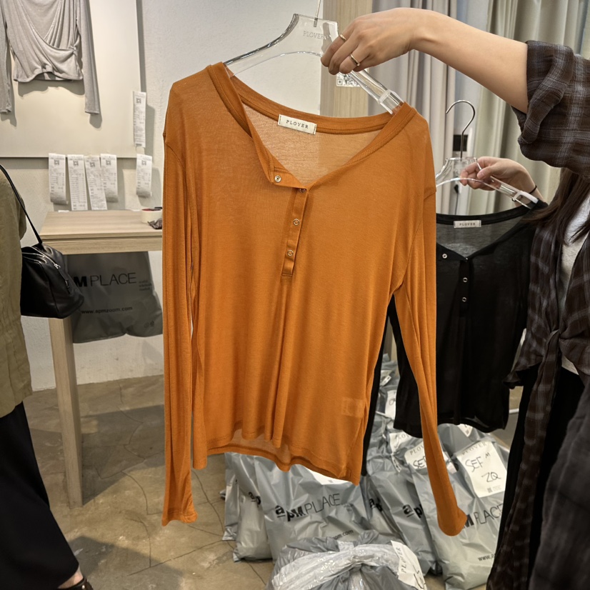 PLOVER韓國代購女裝新品推薦熱賣人氣時尚真品長袖T恤按扣PLO_VER長袖T恤圖色2