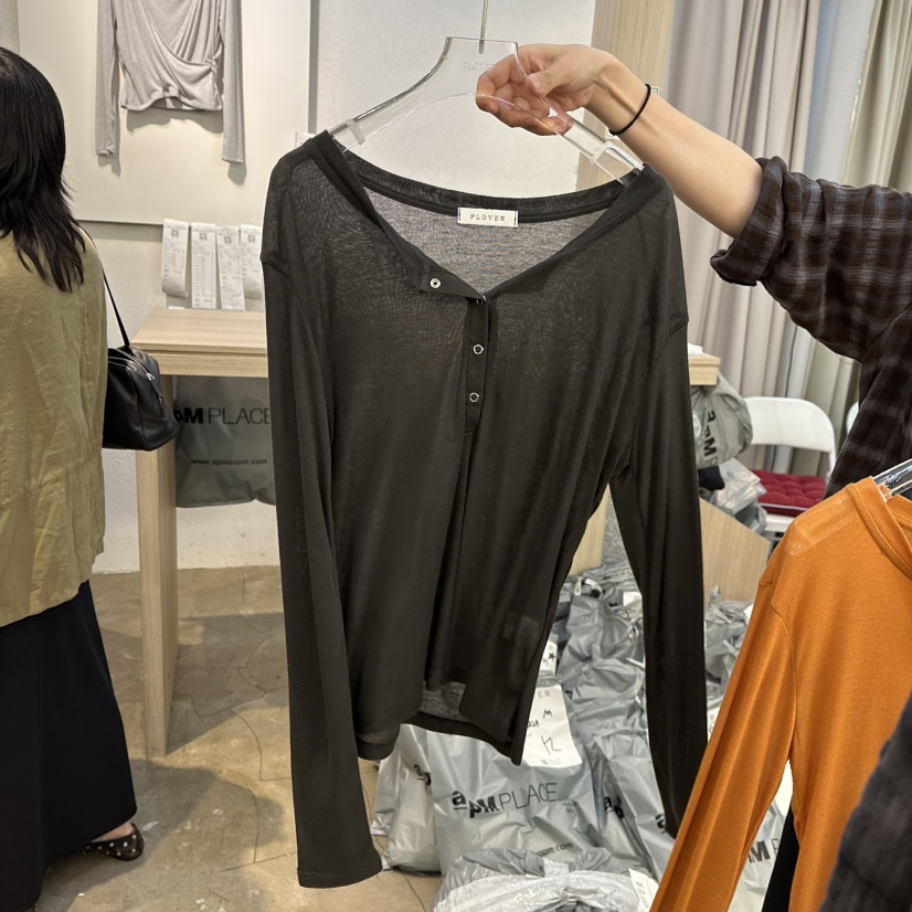 PLOVER韓國代購女裝新品推薦熱賣人氣時尚真品長袖T恤按扣PLO_VER長袖T恤圖色3