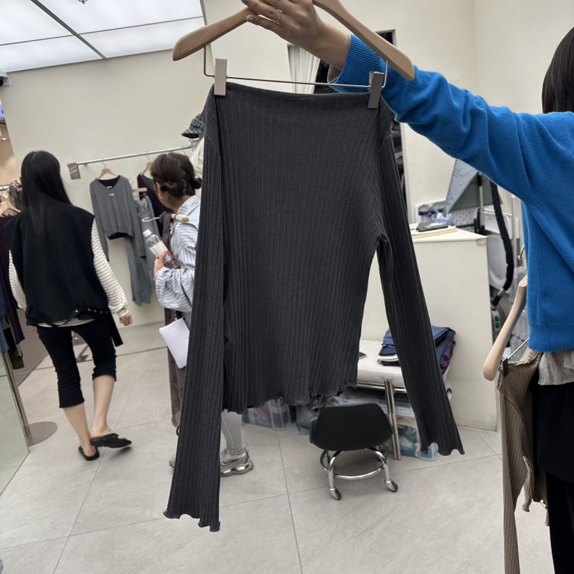 I MFACT東大門直郵女裝新款真品時尚長袖T恤染色露肩羅紋I MFACT長袖T恤