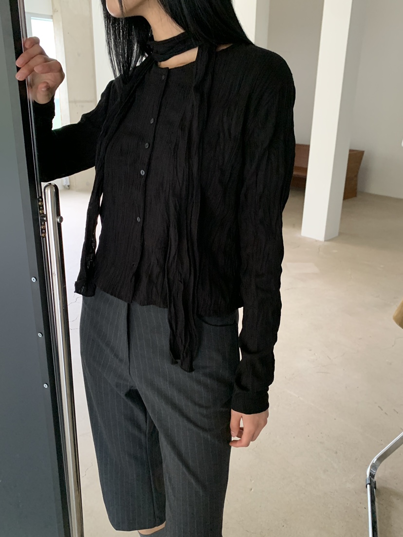 B_GARDER東大門實拍女裝新品休閑人氣推薦長袖T恤含圍巾開衫B.GARDER長袖T恤