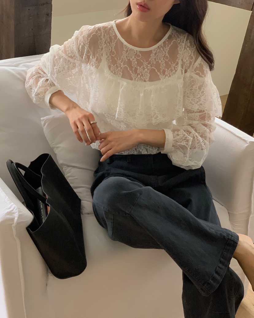 MONTER東大門代購女裝新品推薦休閑時尚襯衫蕾絲衫網狀蕾絲MONTER襯衫/蕾絲衫