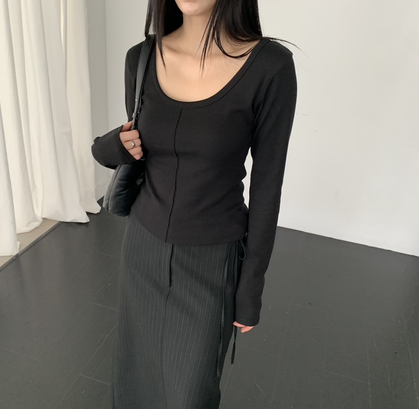 MOMENT韓國直郵女士新款推薦真品休閑人氣熱賣長袖T恤褶裥MOMENT/RECOVER長袖T恤