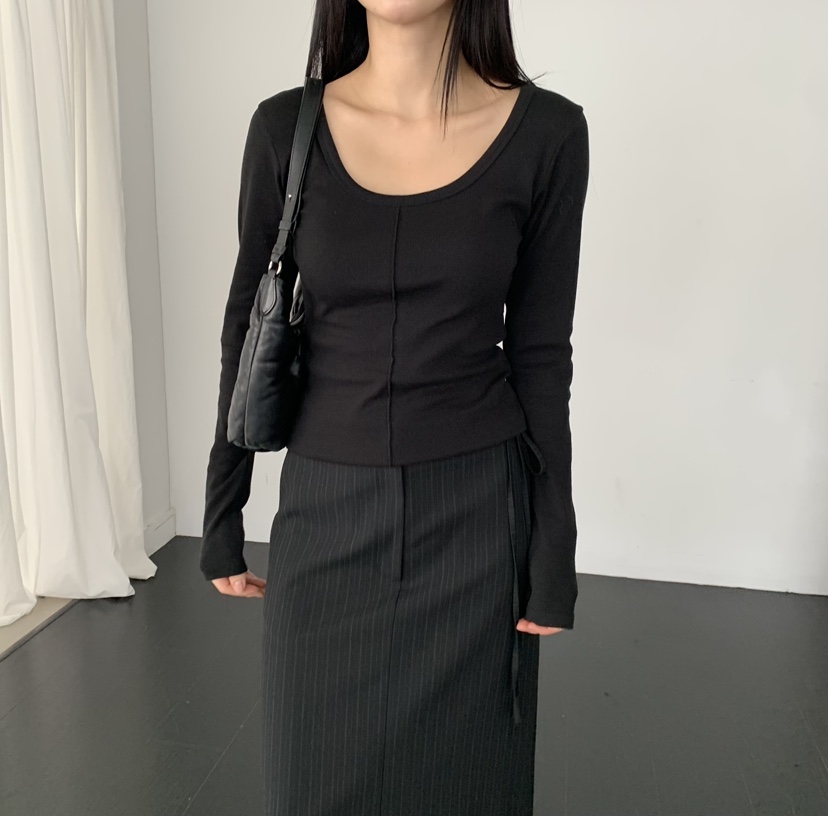 MOMENT韓國直郵女士新款推薦真品休閑人氣熱賣長袖T恤褶裥MOMENT/RECOVER長袖T恤