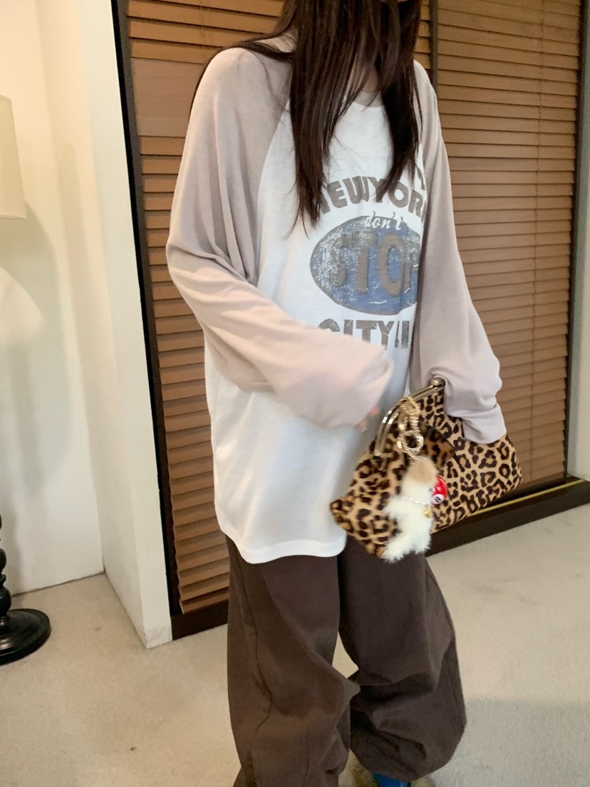 OKIE韓國直郵女裝新品時尚休閑真品人氣推薦長袖T恤插肩袖OKIE長袖T恤