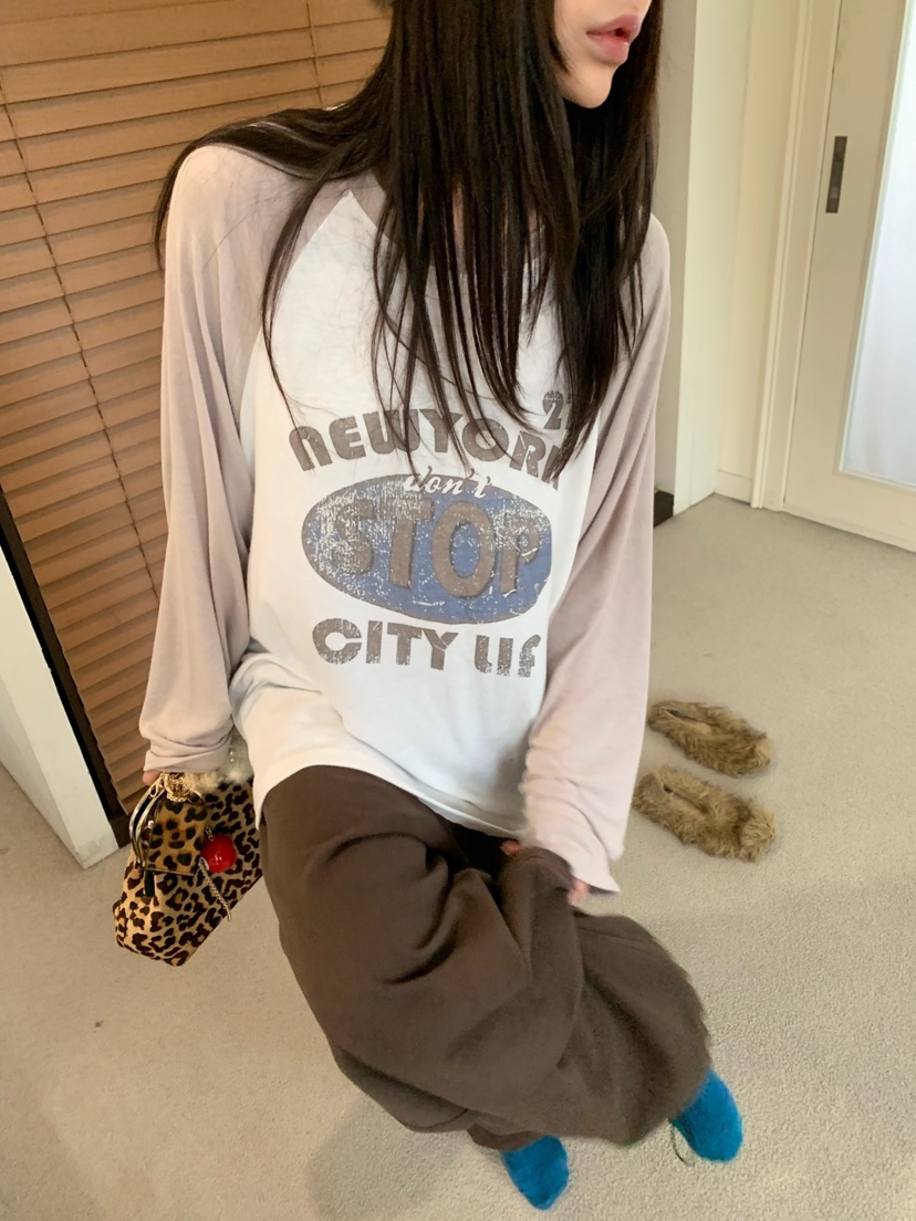 OKIE韓國直郵女裝新品時尚休閑真品人氣推薦長袖T恤插肩袖OKIE長袖T恤圖色2