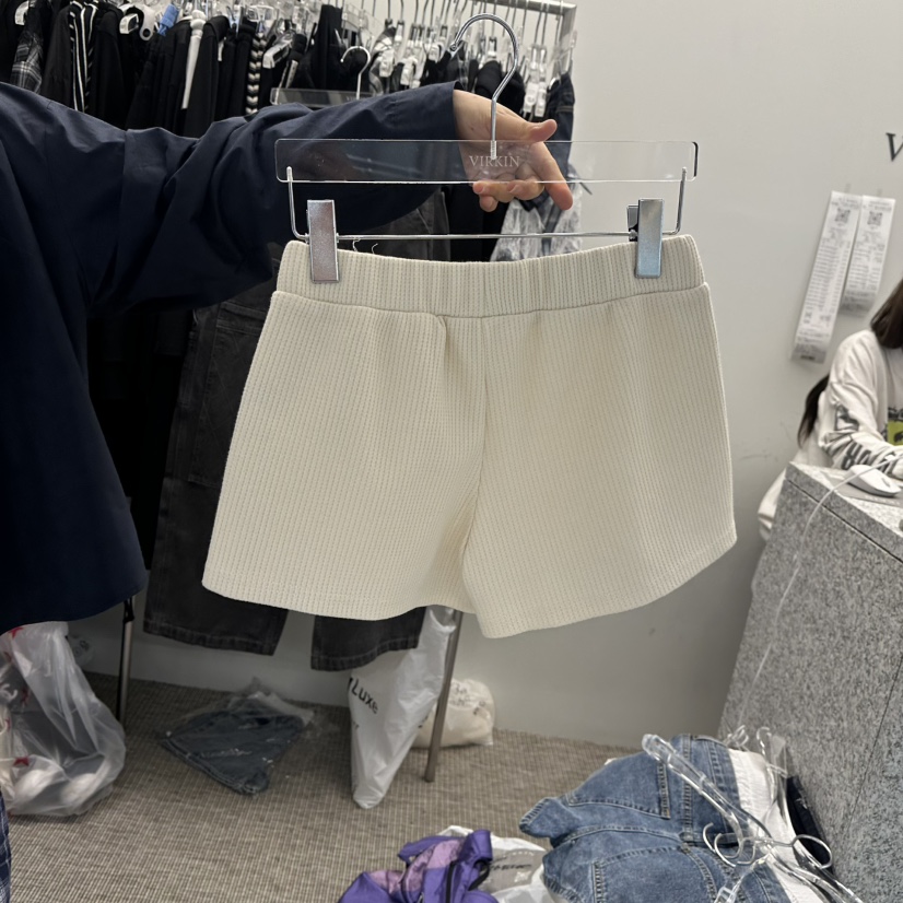 VIRKIN韓國直郵女裝新款熱賣休閑時尚真品短褲荷葉邊華夫格VIRKIN短褲圖色2