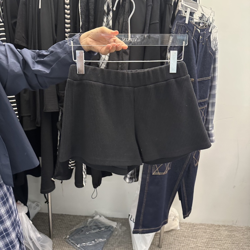 VIRKIN韓國直郵女裝新款熱賣休閑時尚真品短褲荷葉邊華夫格VIRKIN短褲圖色3