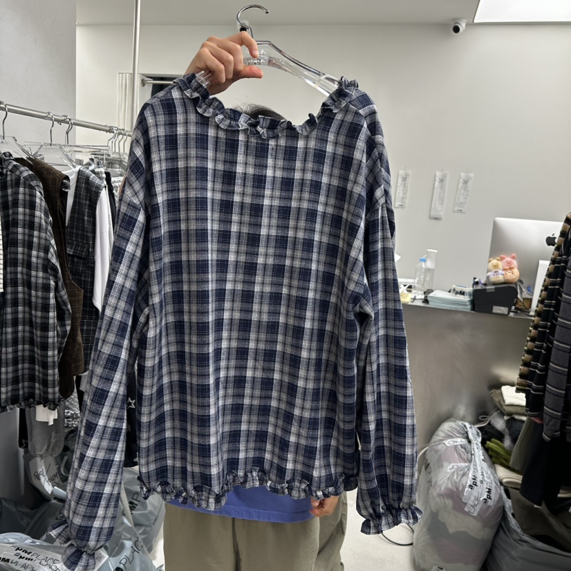 ANDE東大門實拍女裝新款時尚真品休閑襯衫蕾絲衫格紋磨毛ANDE襯衫/蕾絲衫