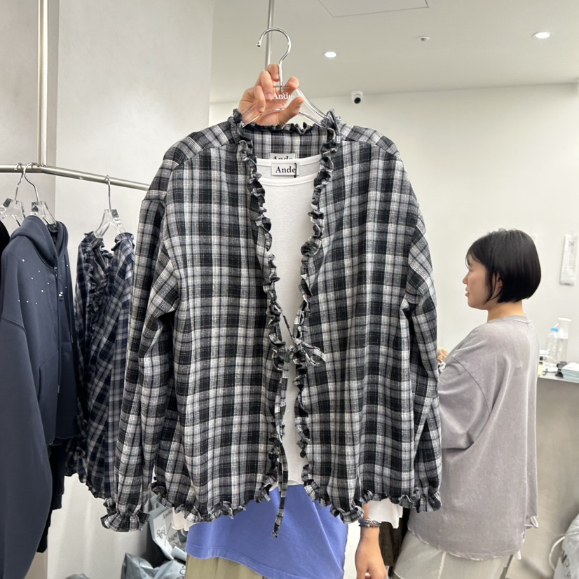 ANDE東大門實拍女裝新款時尚真品休閑襯衫蕾絲衫格紋磨毛ANDE襯衫/蕾絲衫圖色1黑色