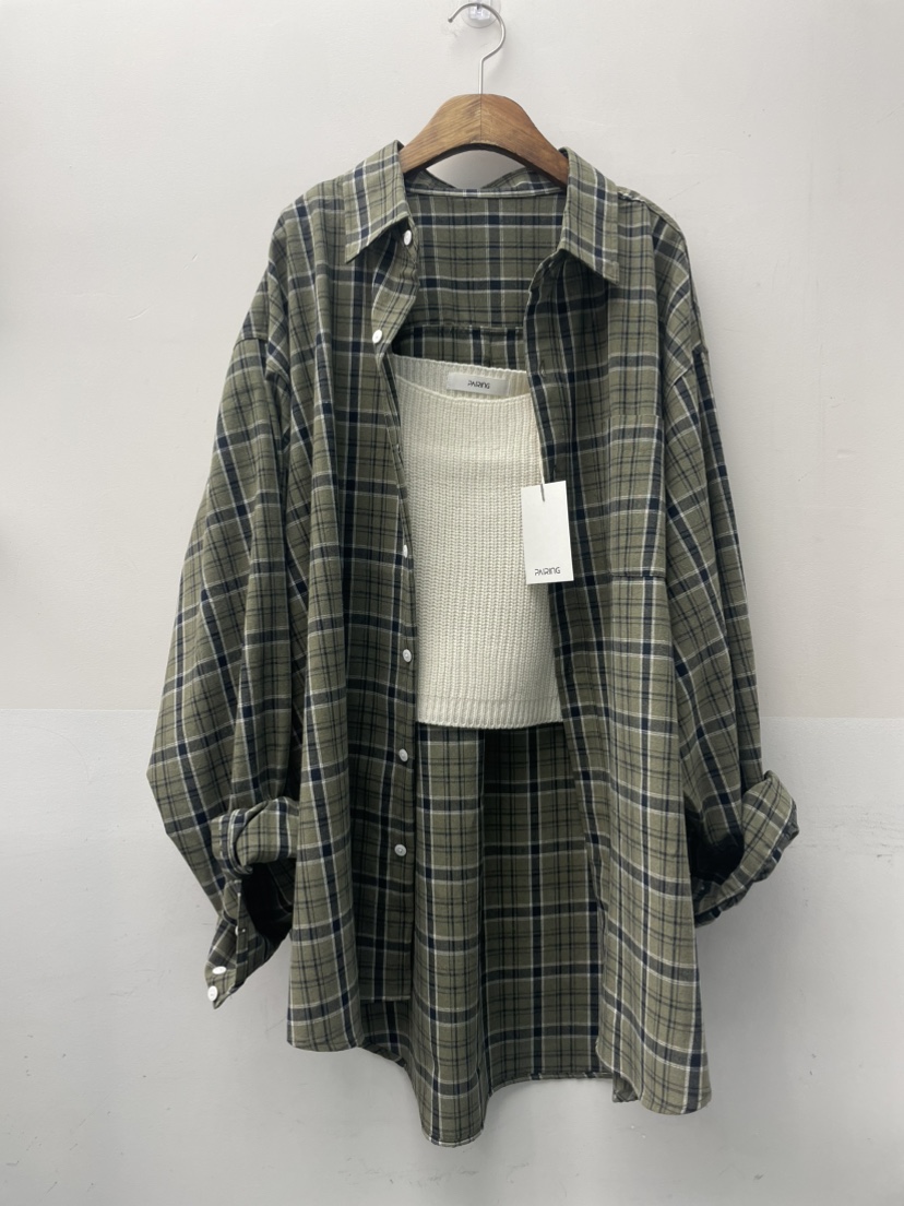 PAIRING韓國直郵女裝新款休閑真品人氣時尚襯衫蕾絲衫格子PAIRING襯衫/蕾絲衫