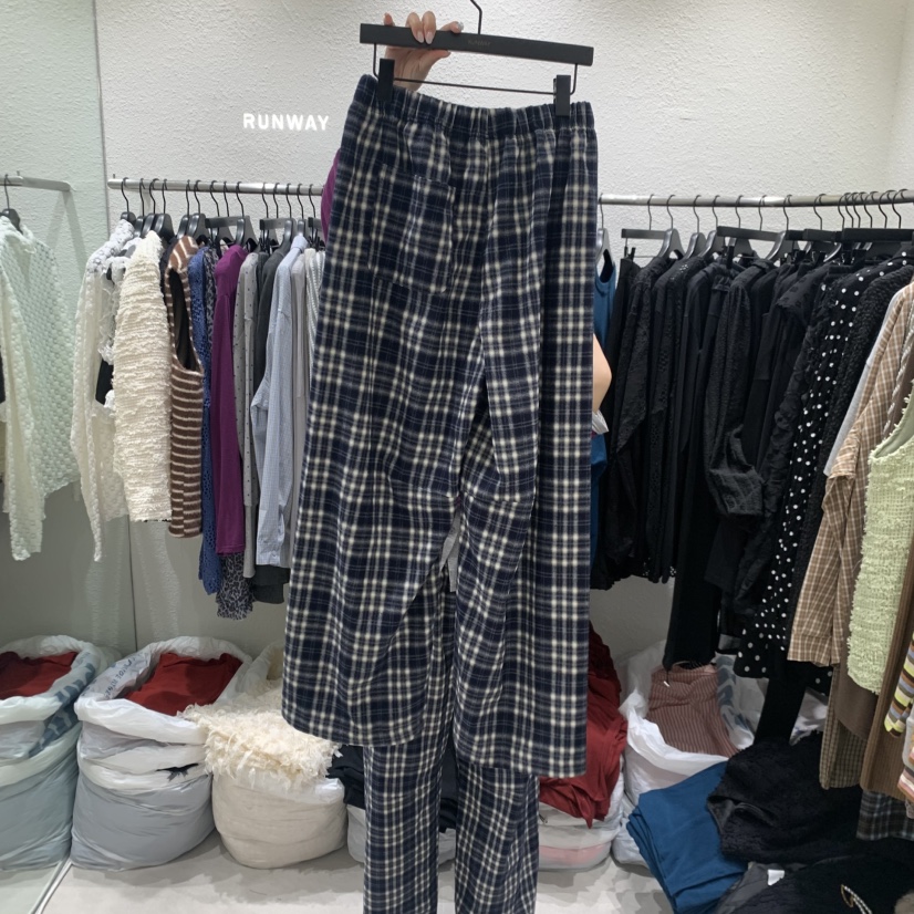 RUNWAY-런웨이東大門實拍女士新品真品推薦時尚休閑褲格紋RUNWAY休閑褲
