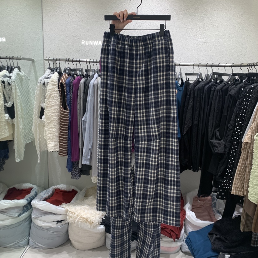 RUNWAY-런웨이東大門實拍女士新品真品推薦時尚休閑褲格紋RUNWAY休閑褲圖色1深藍色