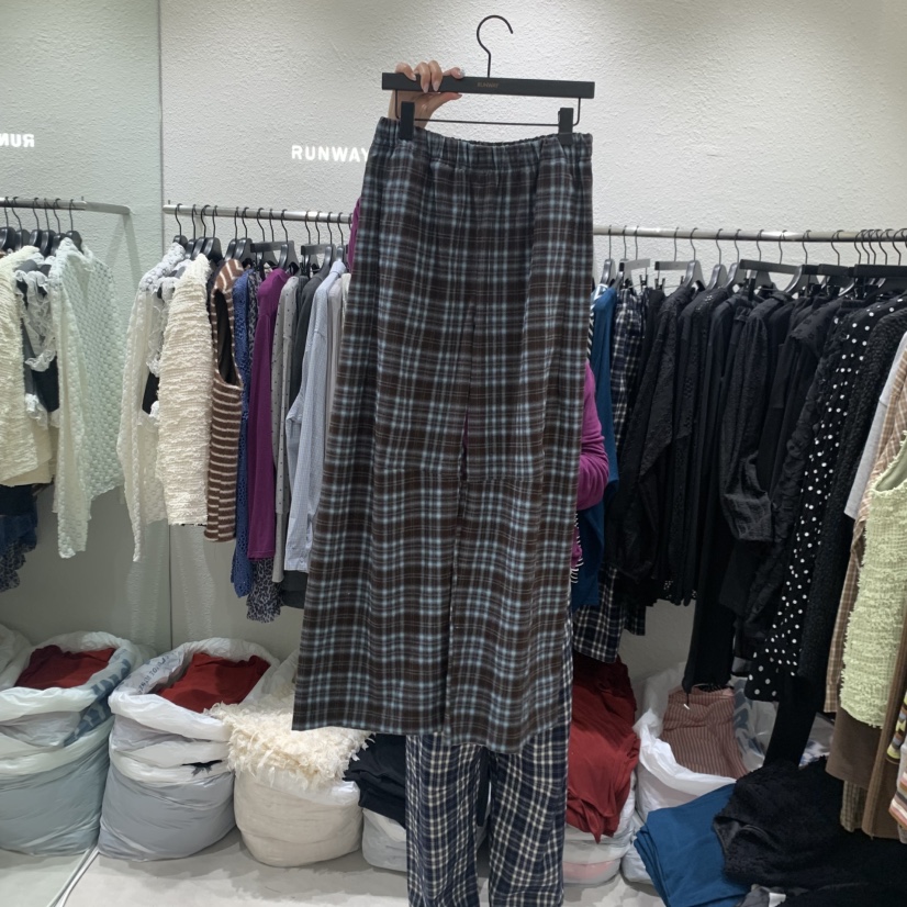 RUNWAY-런웨이東大門實拍女士新品真品推薦時尚休閑褲格紋RUNWAY休閑褲圖色2棕色