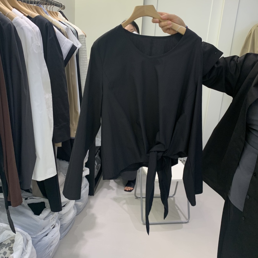 AMON東大門代購女士新品熱賣時尚休閑推薦襯衫蕾絲衫U領腰帶AMON襯衫/蕾絲衫圖色2黑