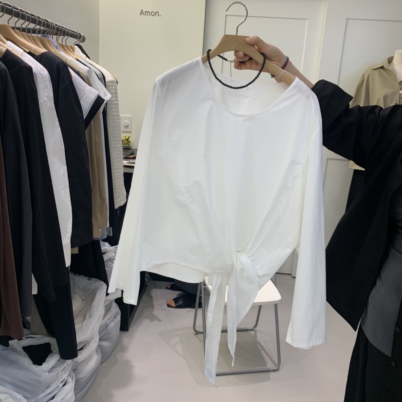 AMON東大門代購女士新品熱賣時尚休閑推薦襯衫蕾絲衫U領腰帶AMON襯衫/蕾絲衫圖色3