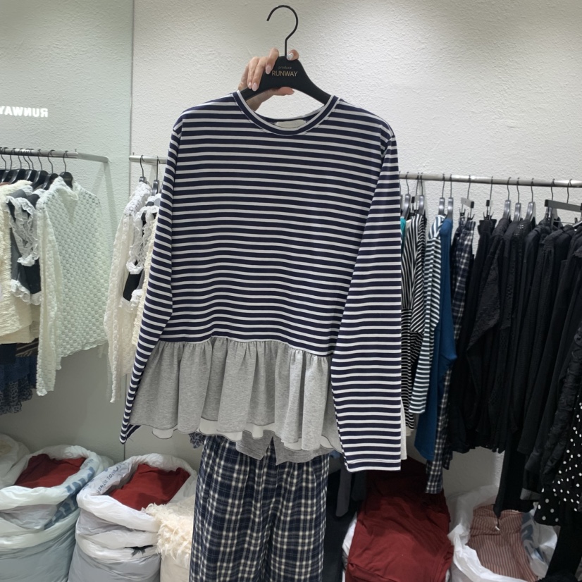 RUNWAY-런웨이東大門直郵女士新品真品人氣時尚休閑長袖T恤RUNWAY長袖T恤圖色1深藍色