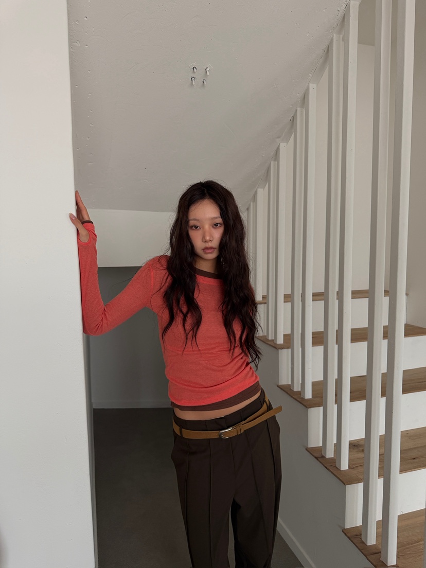 AWESOME SAUCE韓國直郵女士新款休閑時尚推薦長袖T恤細羊毛AWESOME SAUCE長袖T恤