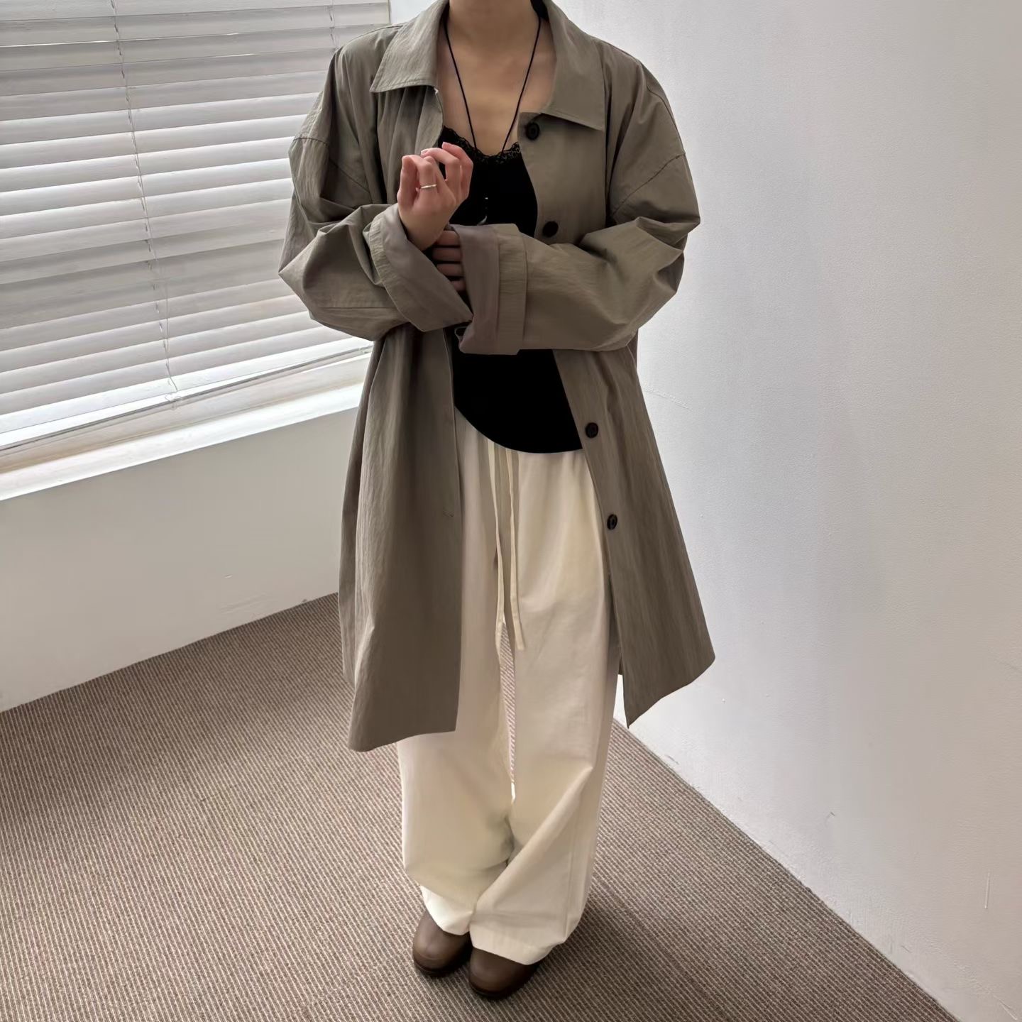 MINIMALGROUND/VIVAGLAM韓國代購女裝新款熱賣時尚長款風衣MINIMALGROUND/VIVAGLAM長款風衣