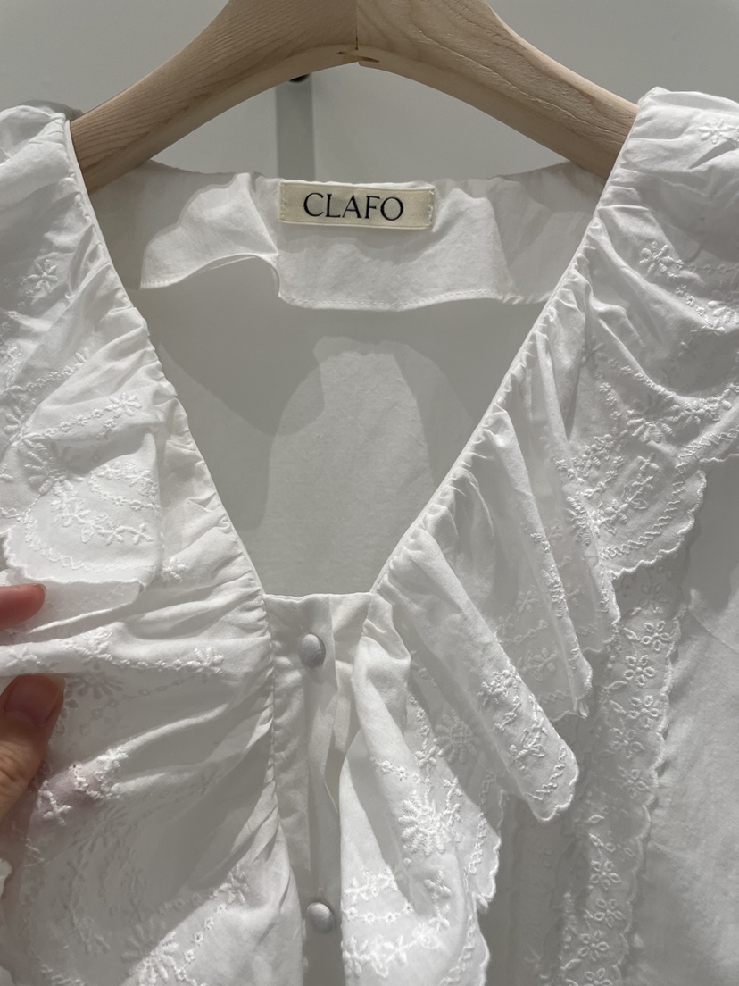CLAFO韓國代購女士新品休閑真品熱賣推薦襯衫蕾絲衫荷葉邊CLAFO襯衫/蕾絲衫