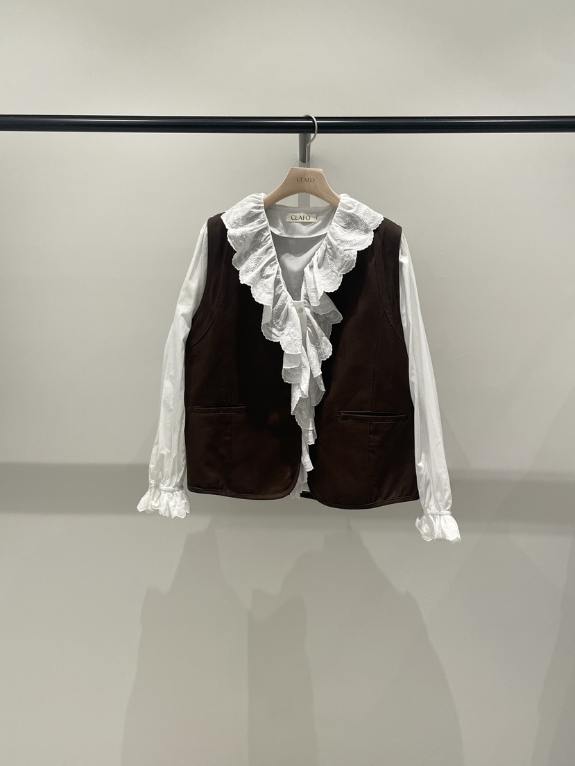 CLAFO韓國代購女士新品休閑真品熱賣推薦襯衫蕾絲衫荷葉邊CLAFO襯衫/蕾絲衫