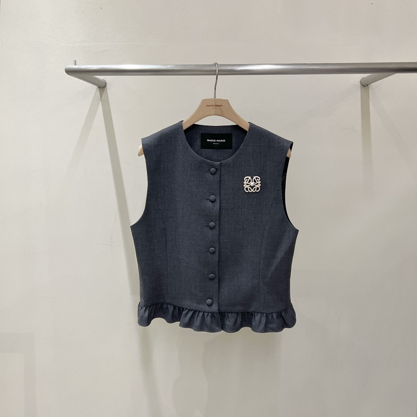 MARIE MARIE韓國代購女士新款休閑真品人氣熱賣馬甲荷葉邊MARIE MARIE馬甲圖色1灰色