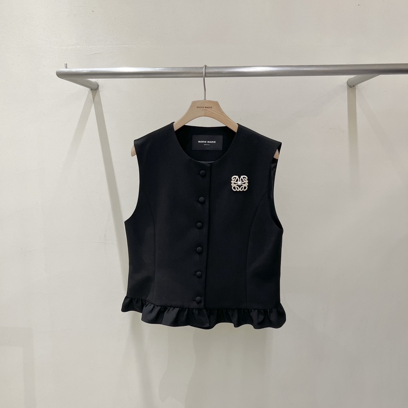 MARIE MARIE韓國代購女士新款休閑真品人氣熱賣馬甲荷葉邊MARIE MARIE馬甲圖色2黑色