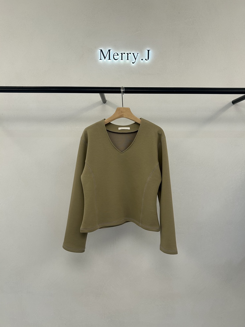 MERRY-J東大門直郵女士新款時尚熱賣人氣休閑長袖T恤V領MERRY-J長袖T恤圖色1