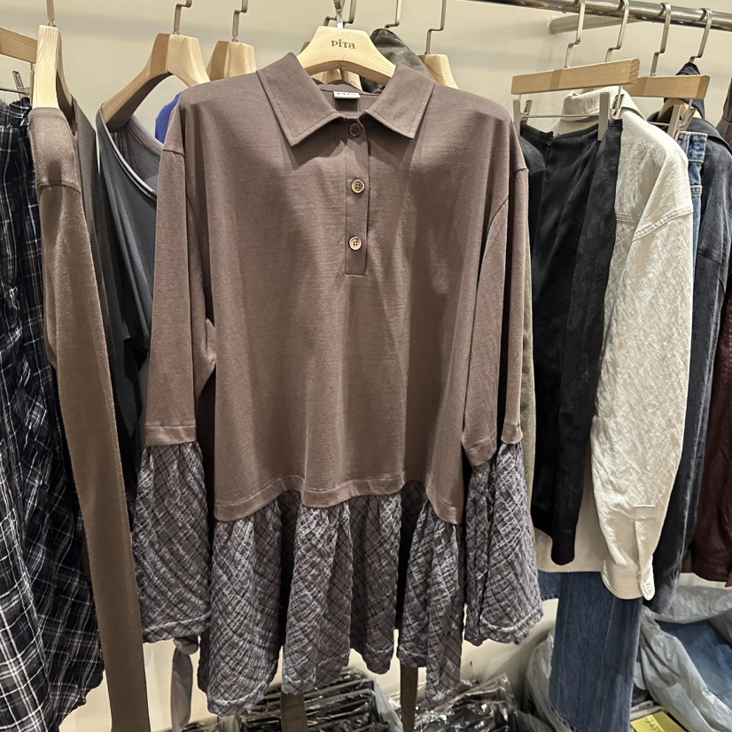 PITA/THEVERLIN東大門直郵女士新品休閑熱賣長袖T恤格紋PITA/THEVERLIN長袖T恤圖色1