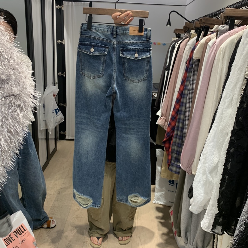 LOVE PULL韓國直郵女裝新品時尚推薦真品休閑牛仔褲口袋LOVE PULL牛仔褲