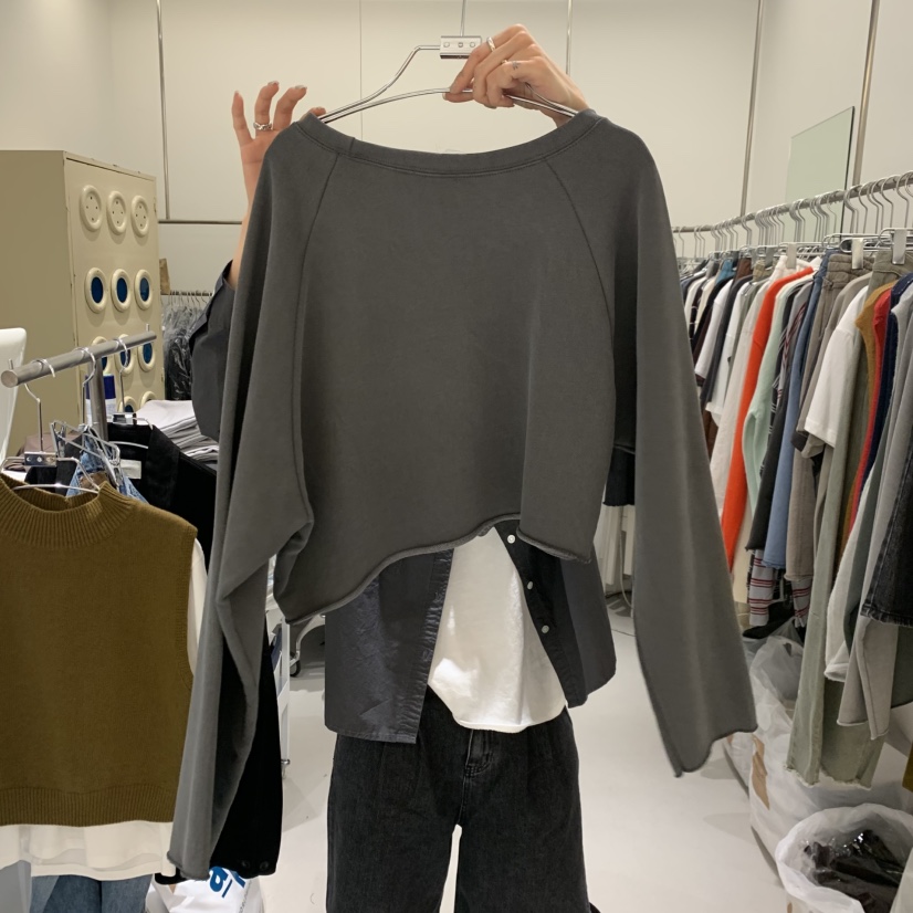 BANY ANCO韓國直郵女裝新款休閑推薦熱賣衛衣不對稱水洗BANY ANCO衛衣