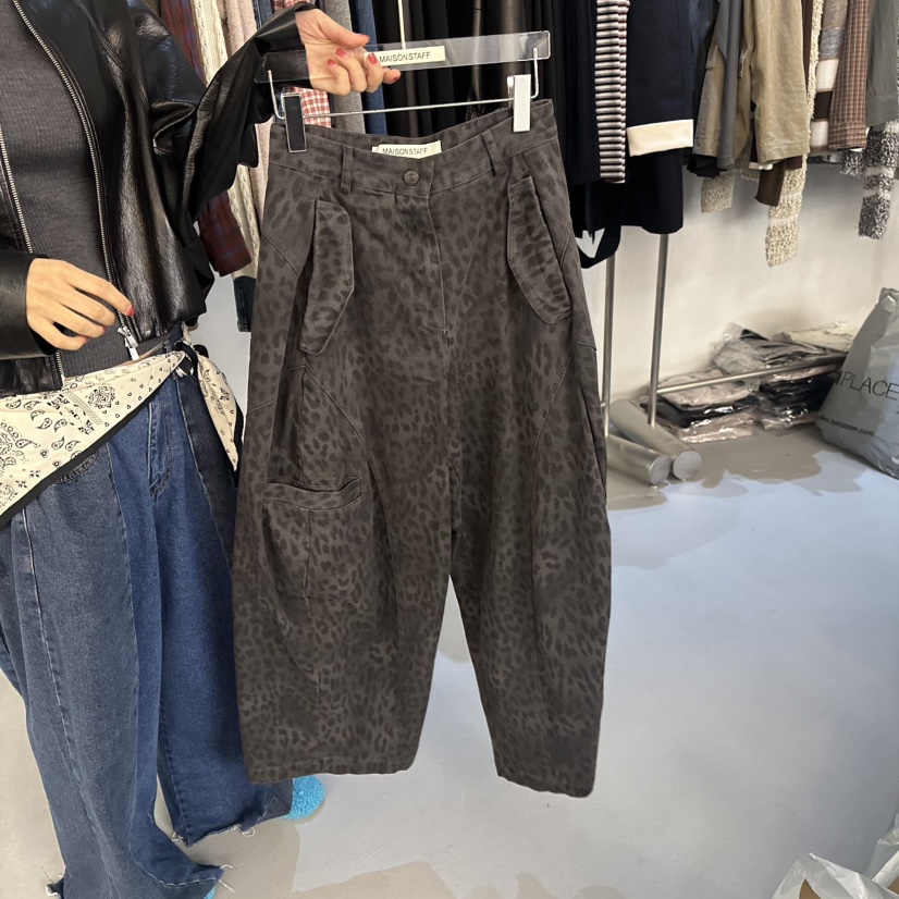 DOUBLE STANDARD/LE SMOKING/MAISONSTAFF韓國直郵女士新品熱賣休閑褲口袋豹紋MAISONSTAFF休閑褲圖色2