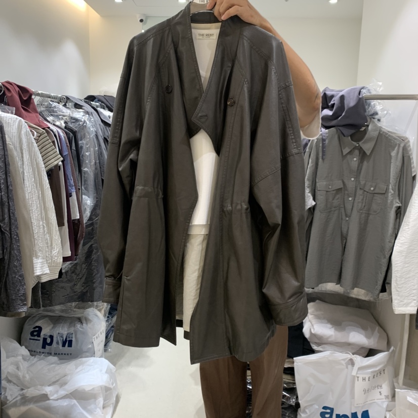 THE REST韓國代購女士新品人氣真品休閑推薦時尚夾克皮革THE REST/UNNOEUD夾克圖色1墨