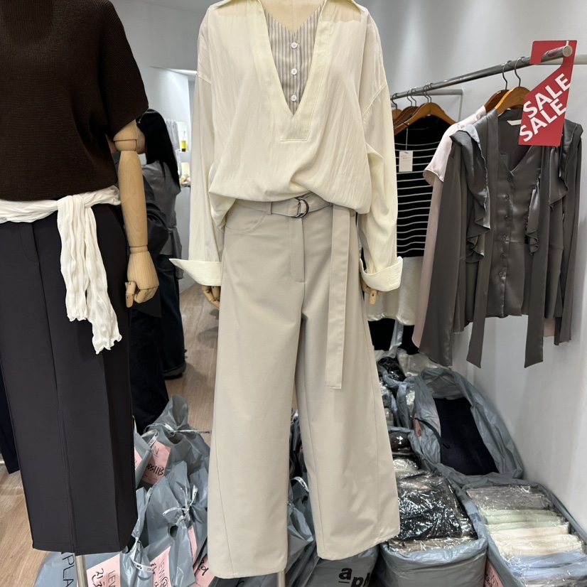 LEWIN韓國代購女士新品熱賣人氣推薦時尚真品休閑褲含腰帶LEWIN休閑褲