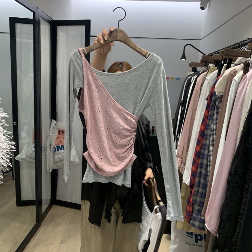 LOVE PULL東大門代購女士新款推薦休閑時尚長袖T恤假兩件LOVE PULL長袖T恤圖色1
