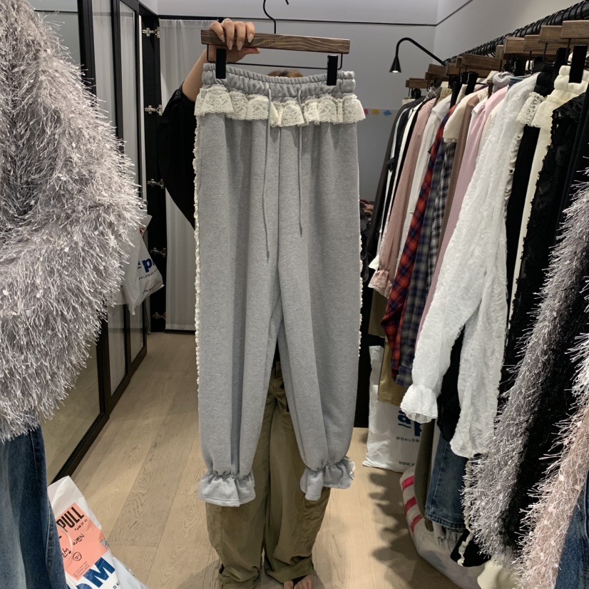 LOVE PULL東大門直郵女裝新品真品熱賣休閑褲荷葉邊運動LOVE PULL休閑褲圖色2