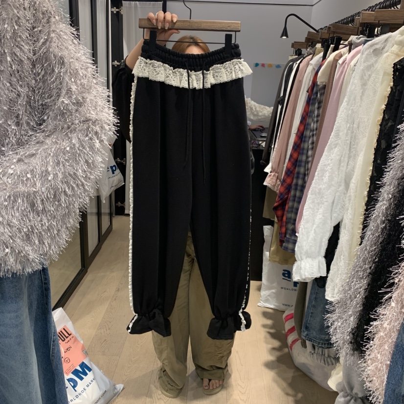 LOVE PULL東大門直郵女裝新品真品熱賣休閑褲荷葉邊運動LOVE PULL休閑褲圖色3