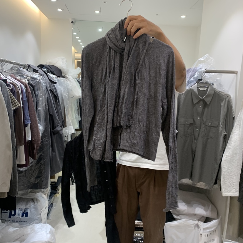 THE REST韓國代購女士新品推薦時尚熱賣長袖T恤含圍巾褶皺THE REST/UNNOEUD長袖T恤圖色2灰