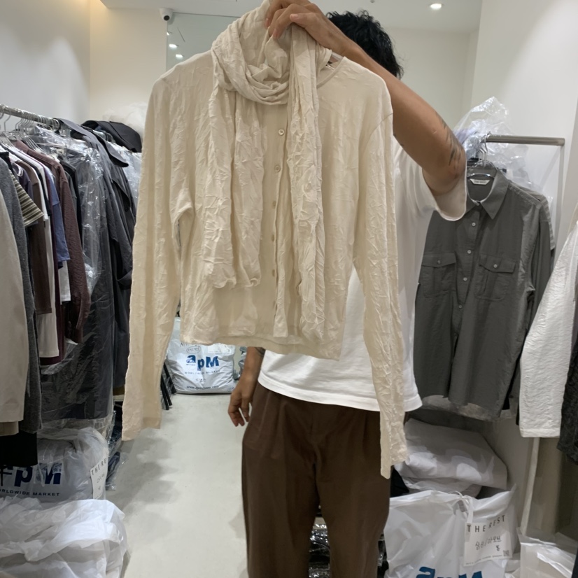 THE REST韓國代購女士新品推薦時尚熱賣長袖T恤含圍巾褶皺THE REST/UNNOEUD長袖T恤圖色3
