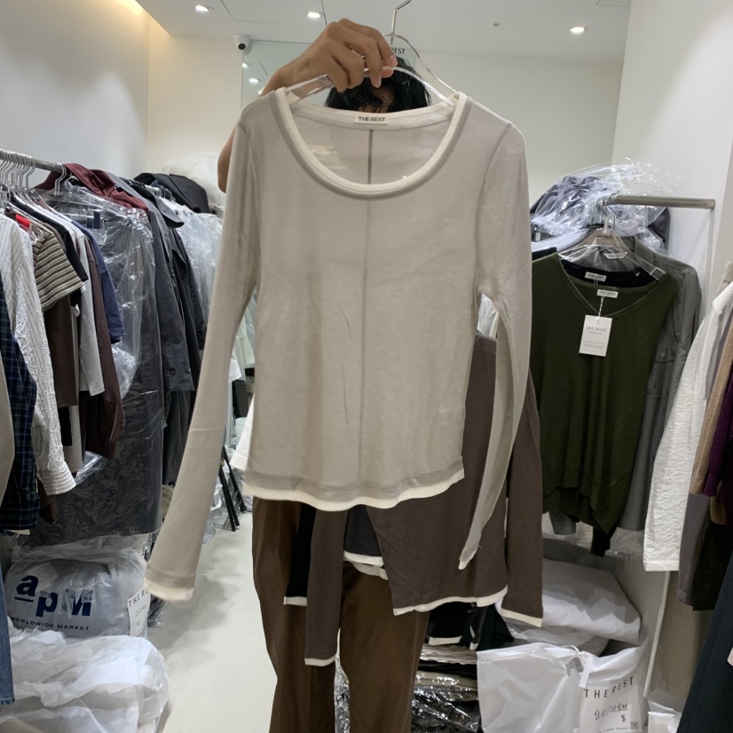THE REST東大門直郵女裝新品休閑熱賣真品長袖T恤多層羊毛THE REST/UNNOEUD長袖T恤圖色2