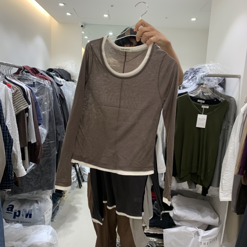 THE REST東大門直郵女裝新品休閑熱賣真品長袖T恤多層羊毛THE REST/UNNOEUD長袖T恤圖色3