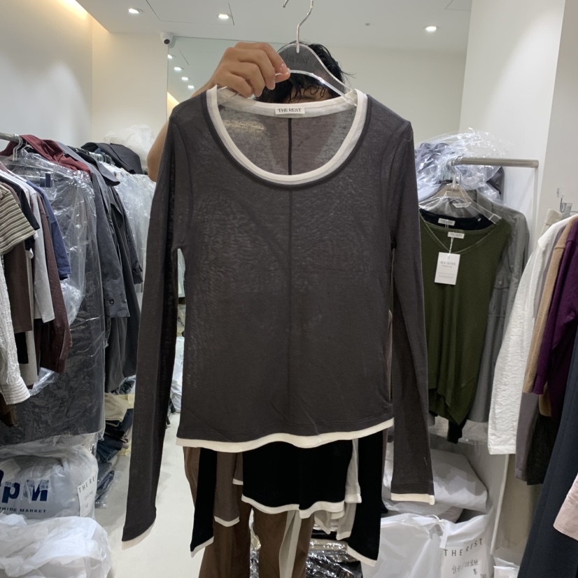 THE REST東大門直郵女裝新品休閑熱賣真品長袖T恤多層羊毛THE REST/UNNOEUD長袖T恤圖色4墨
