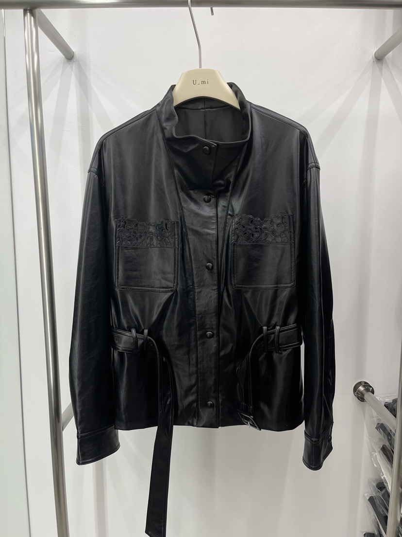 U_MI東大門代購女裝新品人氣時尚職業真品推薦皮衣含腰帶U_MI皮衣圖色1