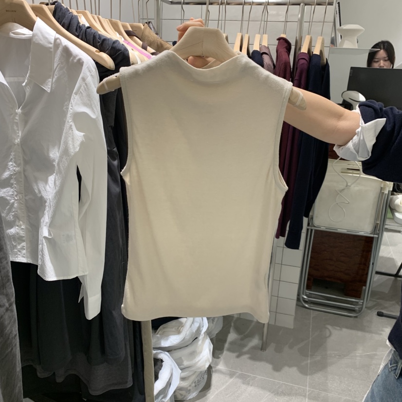 WELL ROW東大門直郵女士新款熱賣吊帶背心安哥拉羊毛高領無袖WELL ROW吊帶/背心