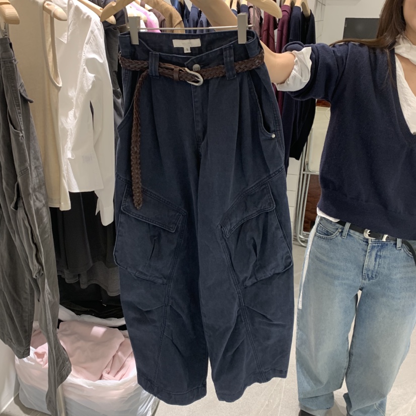 WELL ROW東大門實拍女士新品人氣休閑褲工裝牛仔布不含腰帶水洗WELL ROW休閑褲圖色2