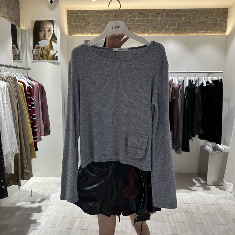FLEEK韓國代購女裝新款職業人氣時尚推薦熱賣長袖T恤口袋Fleek長袖T恤圖色2