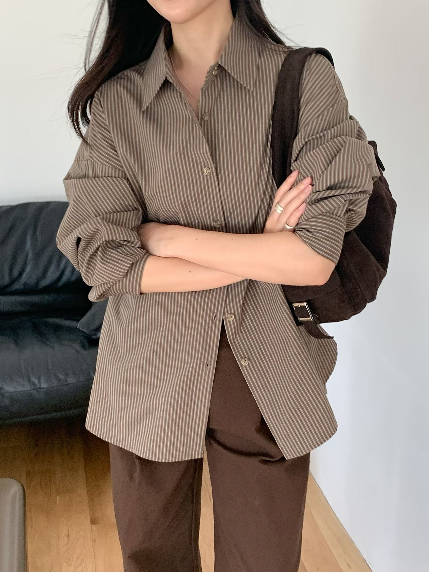 SATURDAY東大門實拍女士新品人氣熱賣時尚襯衫蕾絲衫條紋SATURDAY襯衫/蕾絲衫
