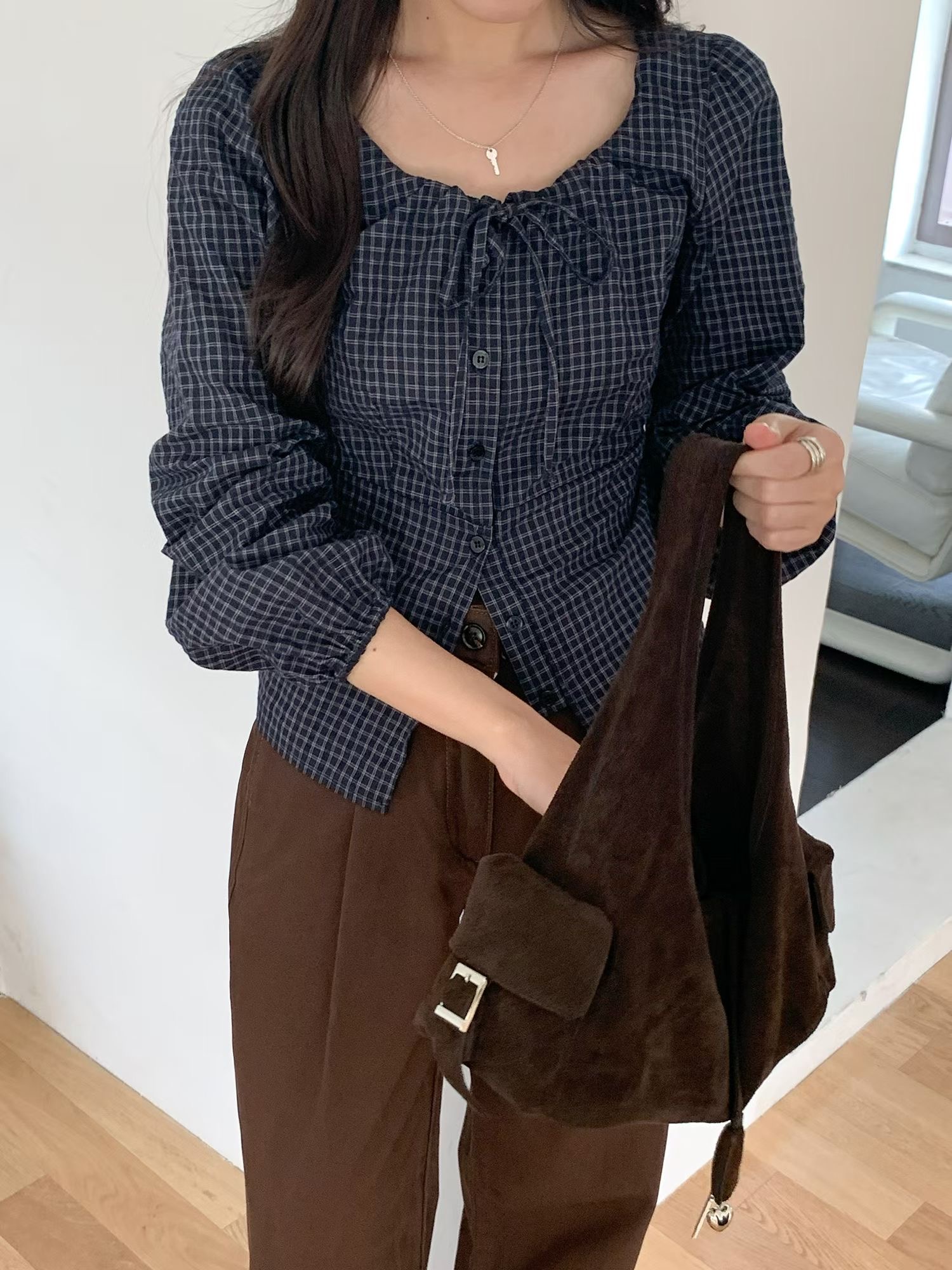 SATURDAY韓國代購女裝新款人氣時尚休閑真品襯衫蕾絲衫格紋SATURDAY襯衫/蕾絲衫