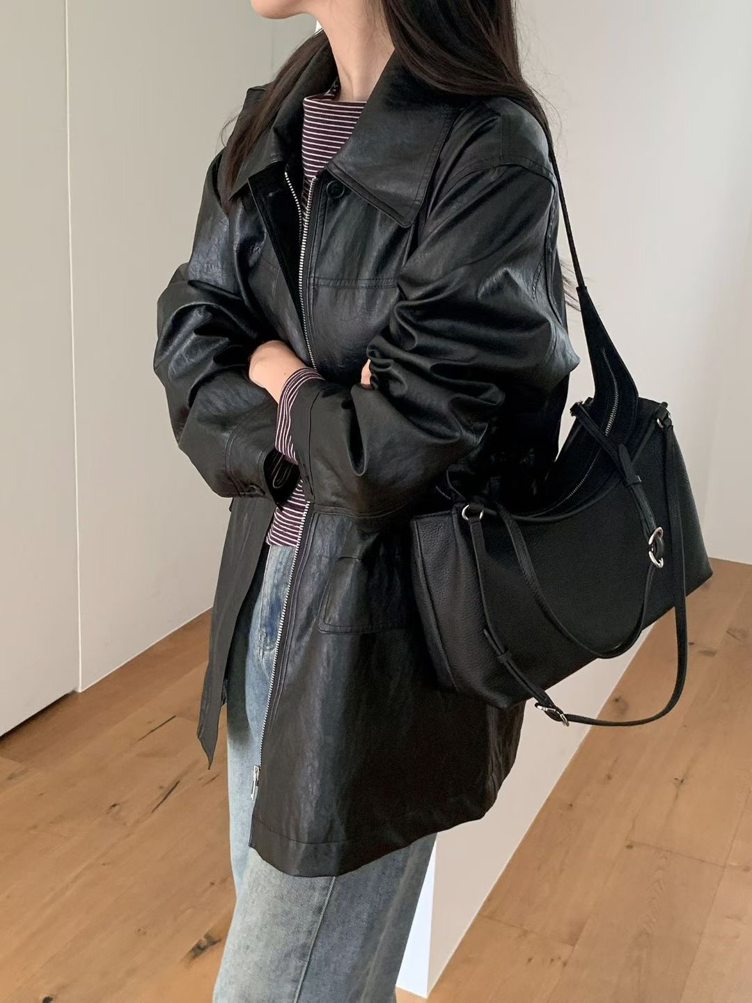 SATURDAY東大門直郵女裝新款推薦熱賣真品休閑人氣時尚皮衣SATURDAY皮衣