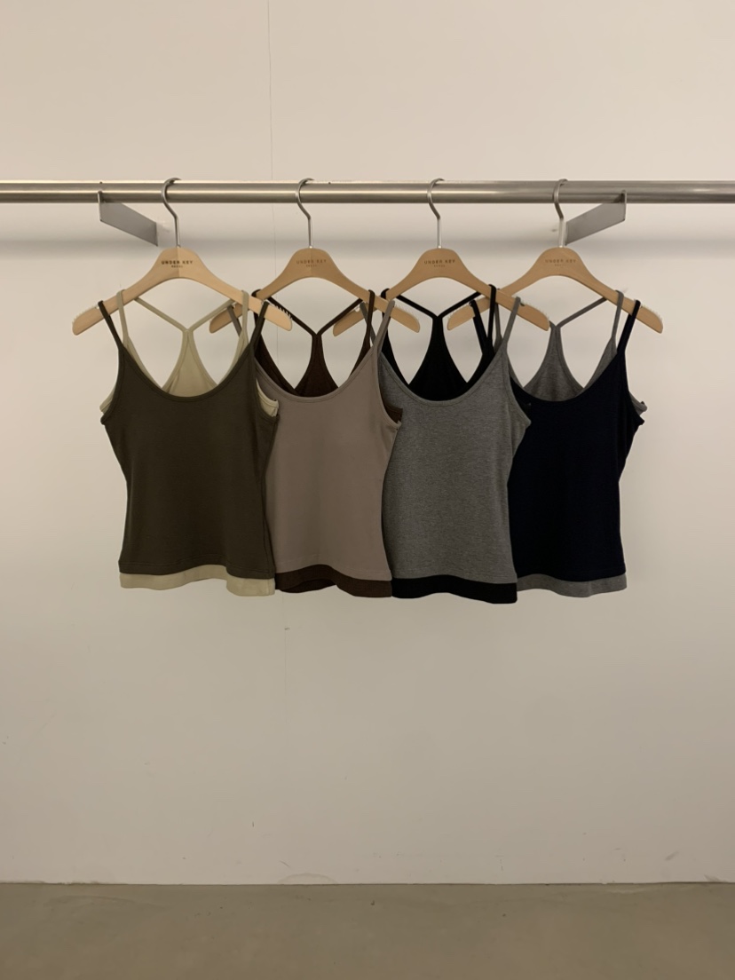 UNDER KEY東大門實拍女士新品真品吊帶背心假兩件雙層無袖UNDER KEY吊帶/背心