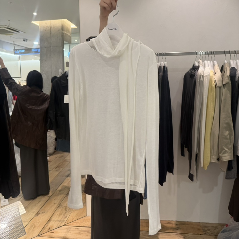 CREAM VILLA東大門直郵女士新品時尚長袖T恤圍巾CREAM VILLA長袖T恤圖色1